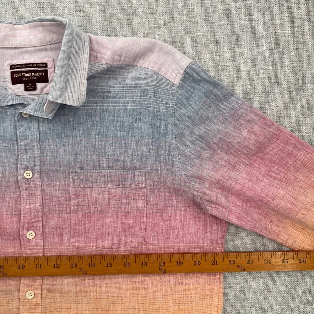 Johnston Murphy Linen Blend Ombre Shirt Men Medium Colorful Button Up Resort - Picture 5 of 9